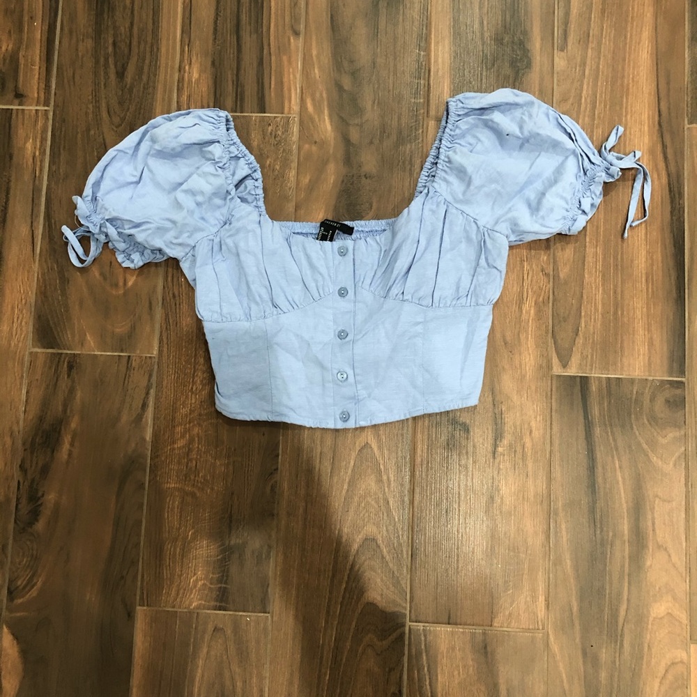 Women’s Blue Puffer Sleeve Crop Top